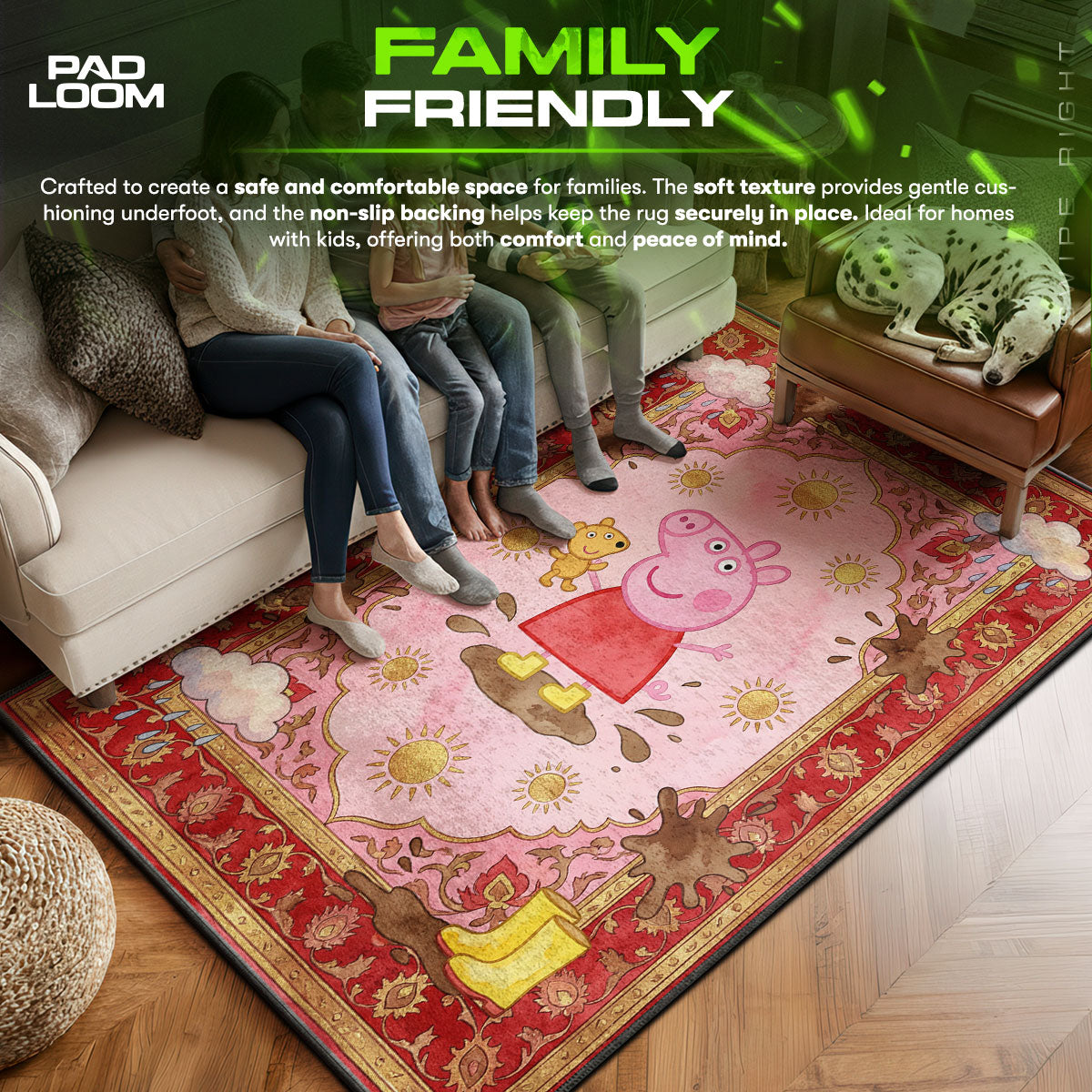 Peppa area rug showing full home decor artwork