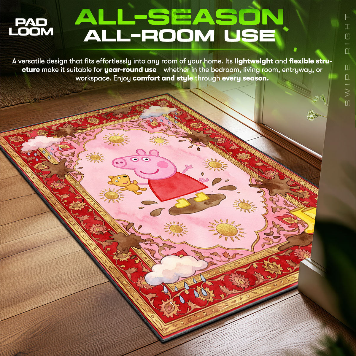 Peppa Pig Muddy Puddles Kids Floor Ma fan rug — premium quality print