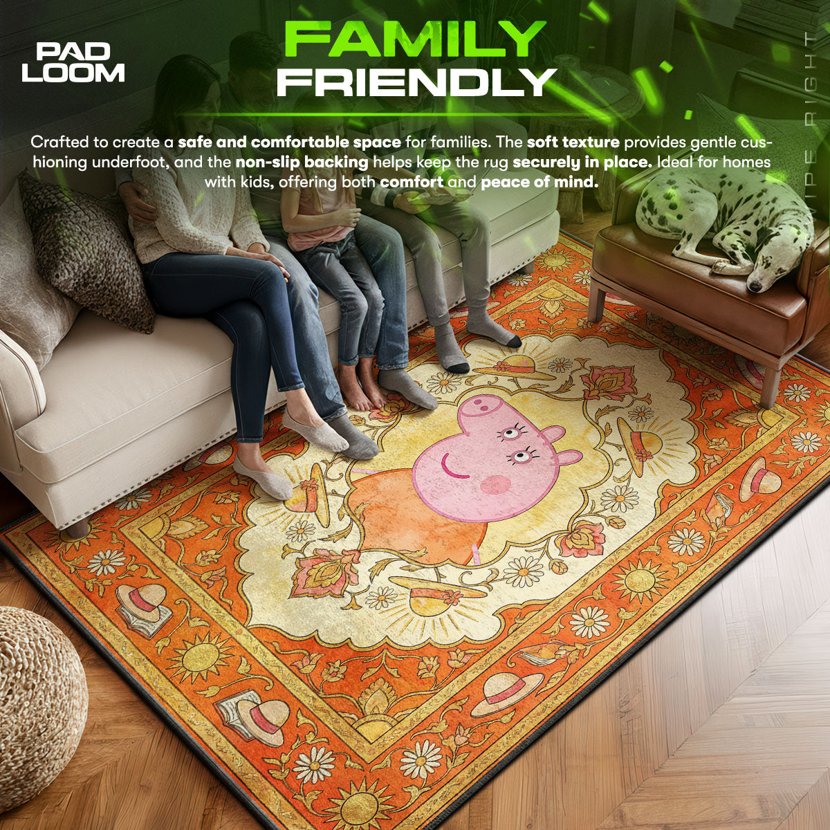 Peppa area rug showing full home decor artwork