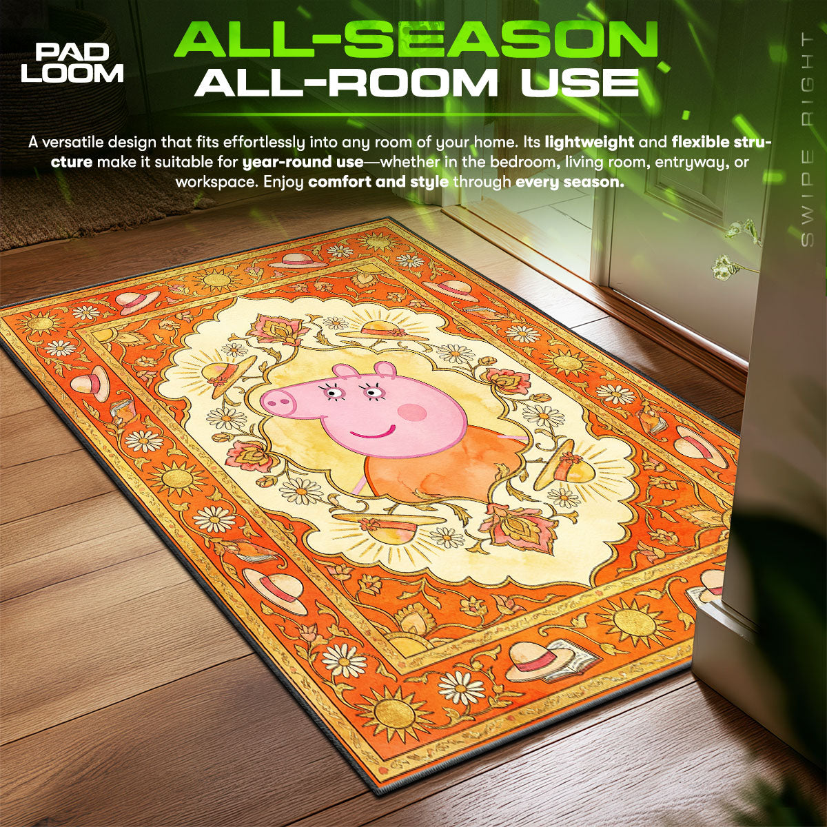 Peppa Pig Orange Floral Kids Floor fan rug — premium quality print