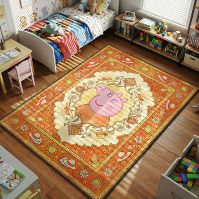 Peppa Pig Orange Floral Rug - Kids Floor Mat