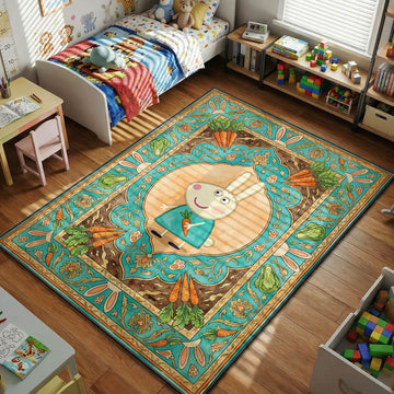Rebecca Rabbit carrot garden teal kids bedroom area rug