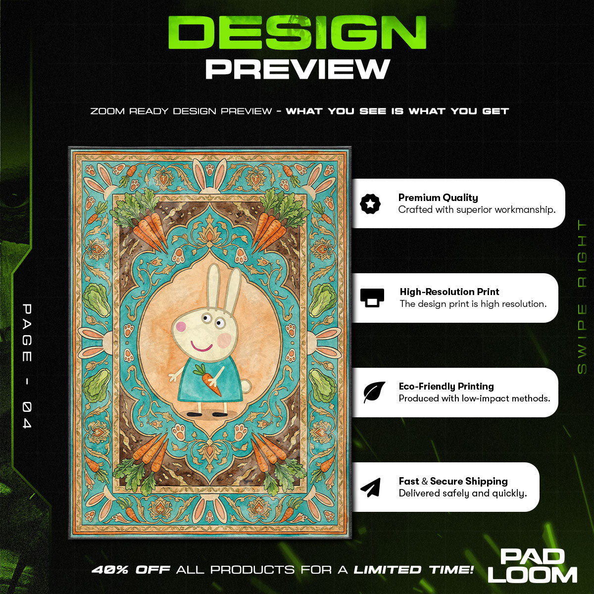 Kids character design printed on rug