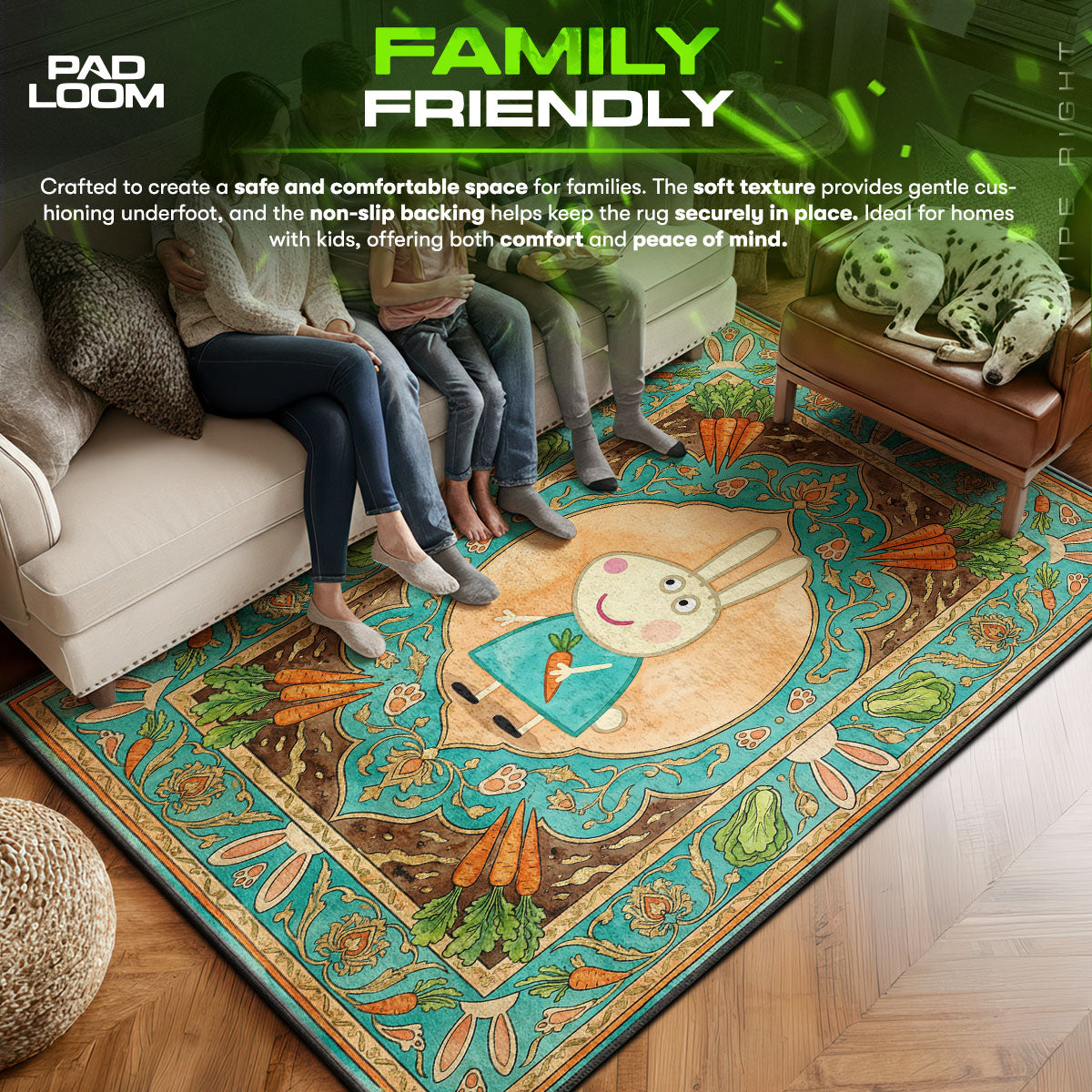 Rebecca area rug showing full home decor artwork