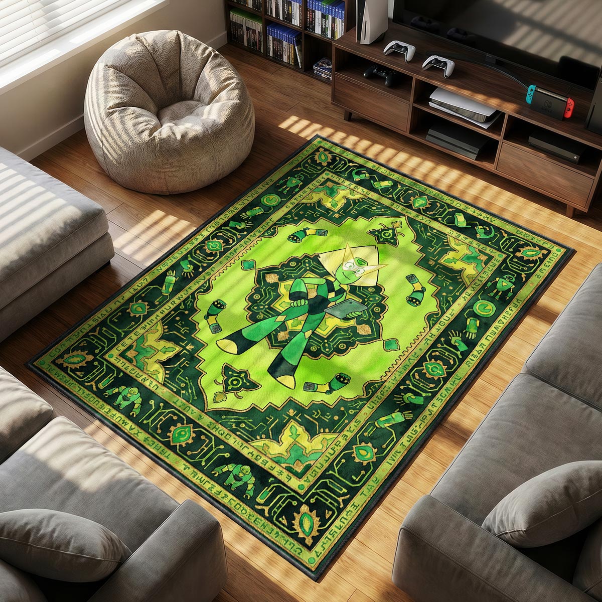 Peridot Tech themed area rug for home decor fans