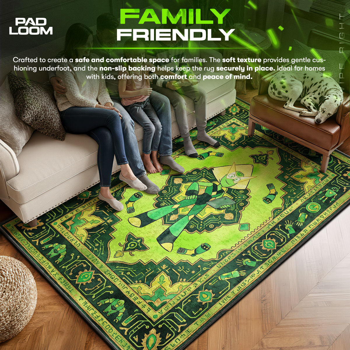 Peridot area rug showing full home decor artwork