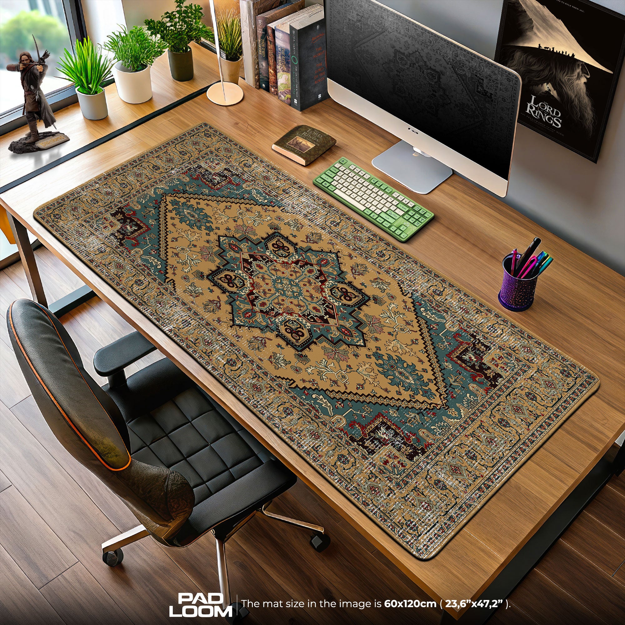 Persian Beige Medallion Mouse Pad, Vintage Style Gaming Desk Mat
