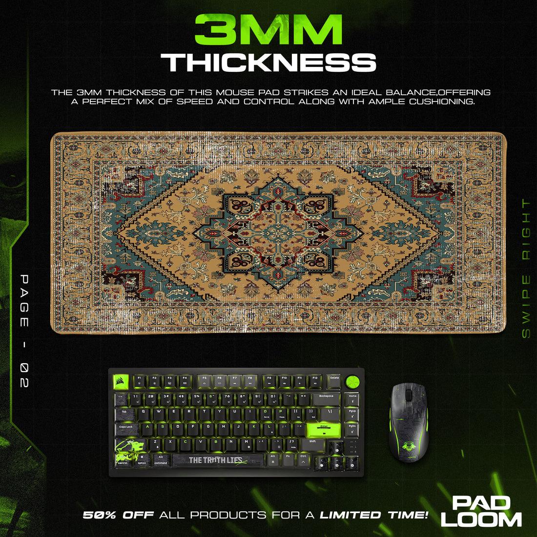 Persian Beige Medallion Mouse Pad, Vintage Style Gaming Desk Mat