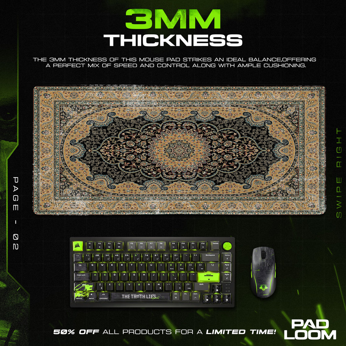 Persian Black Medallion Mouse Pad, Regal Style Gaming Desk Mat