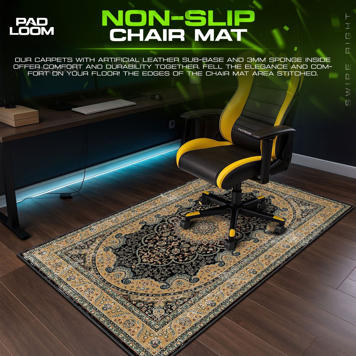 Persian Black Medallion Mouse Pad, Regal Style Gaming Desk Mat Padloom
