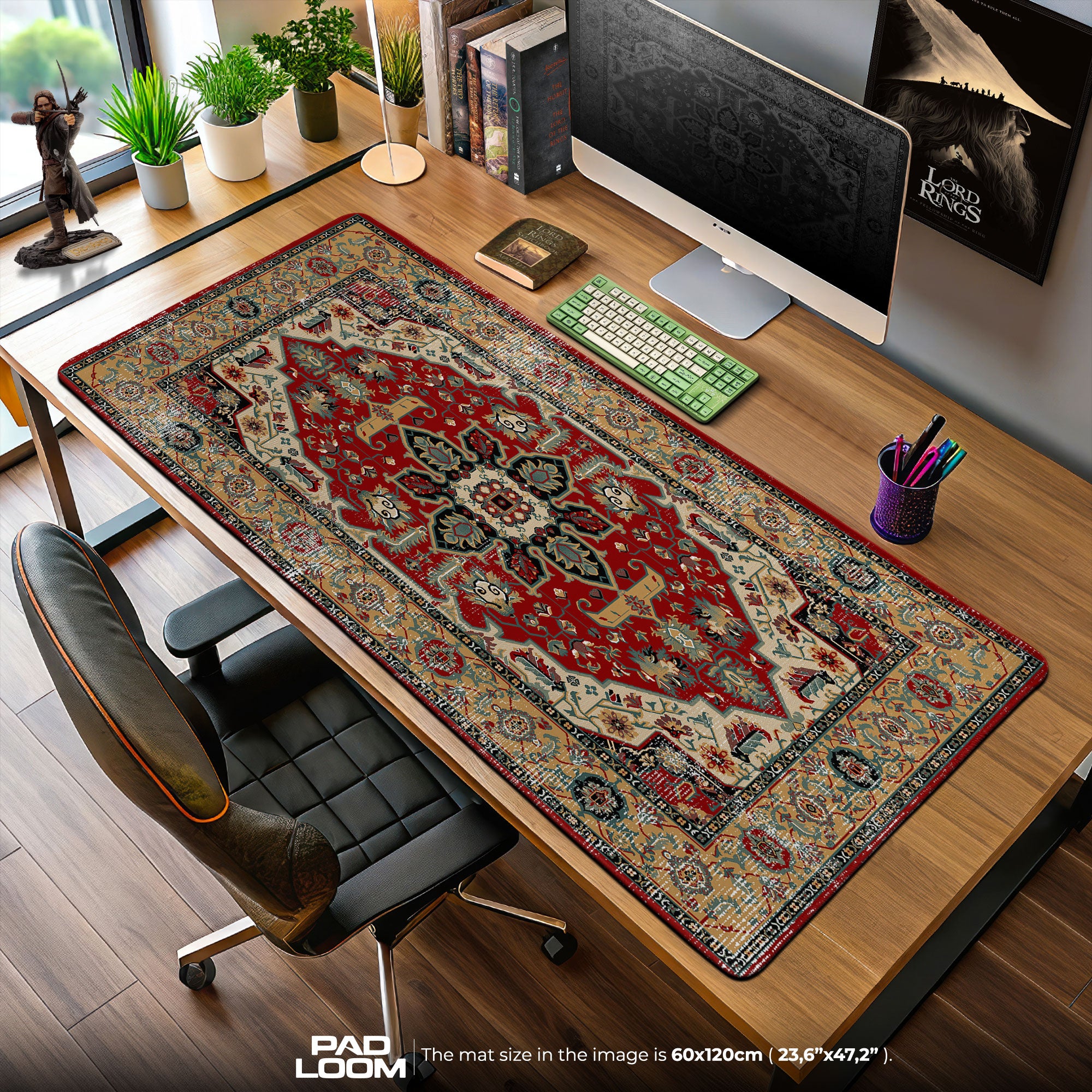 Persian Crimson Medallion Mouse Pad, Classic Style Gaming Desk Mat
