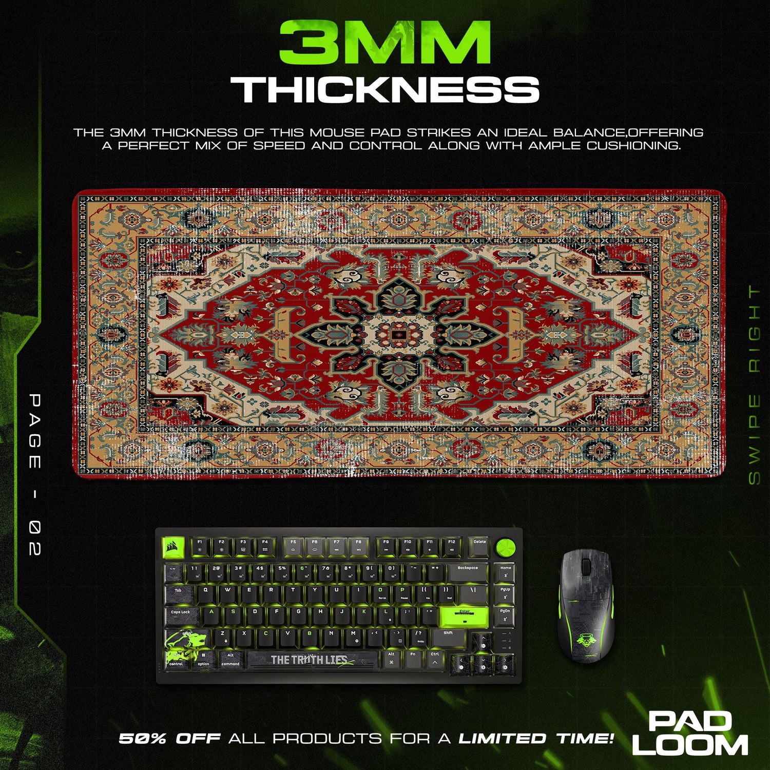 Persian Crimson Medallion Mouse Pad, Classic Style Gaming Desk Mat Padloom