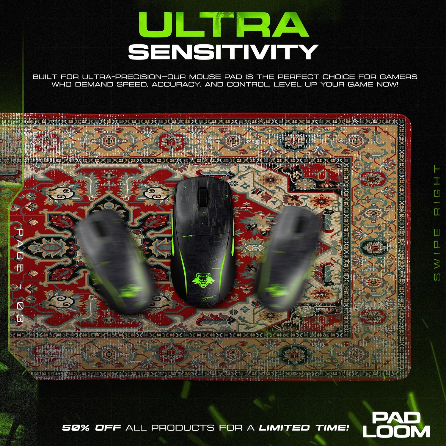 Persian Crimson Medallion Mouse Pad, Classic Style Gaming Desk Mat Padloom