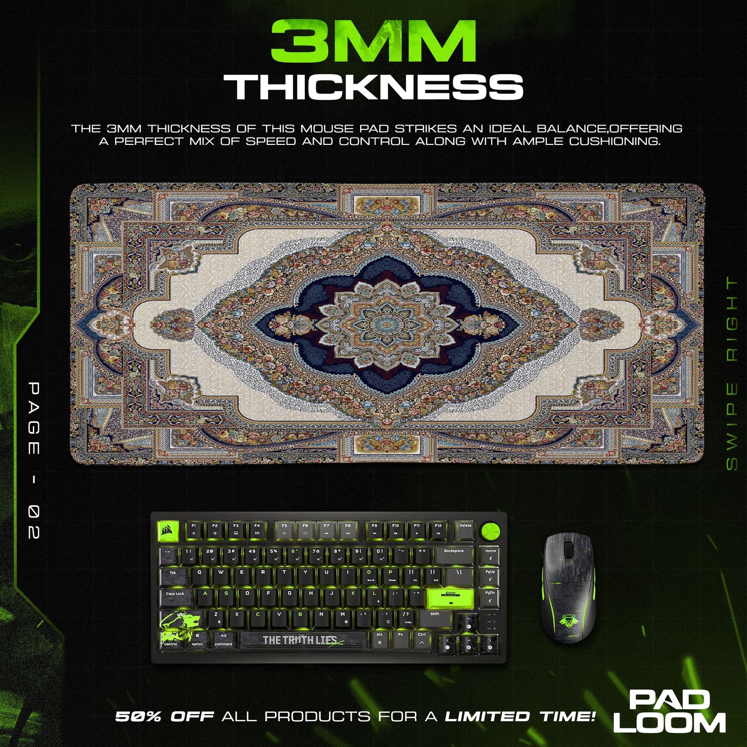 Persian Floral Design Mouse Pad, Classic Style Gaming Desk Mat Padloom