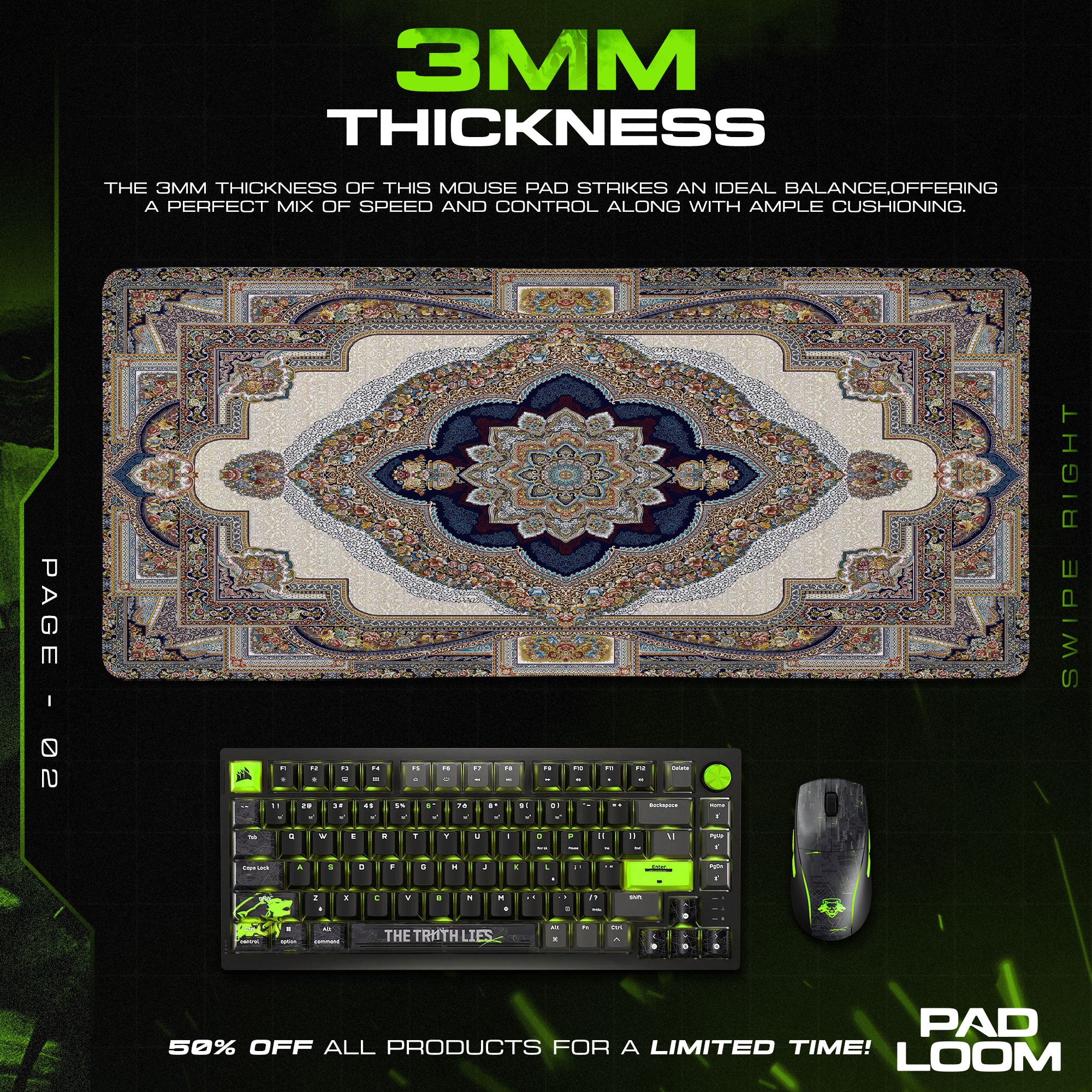 Persian Floral Design Mouse Pad, Classic Style Gaming Desk Mat
