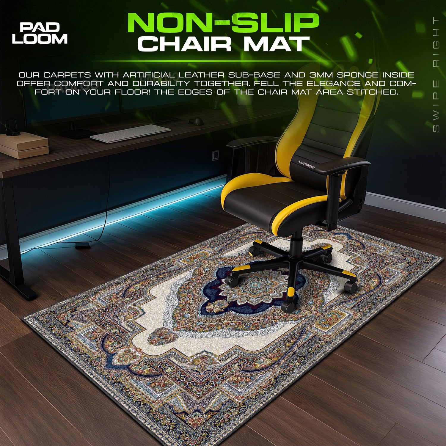 Persian Floral Design Mouse Pad, Classic Style Gaming Desk Mat Padloom