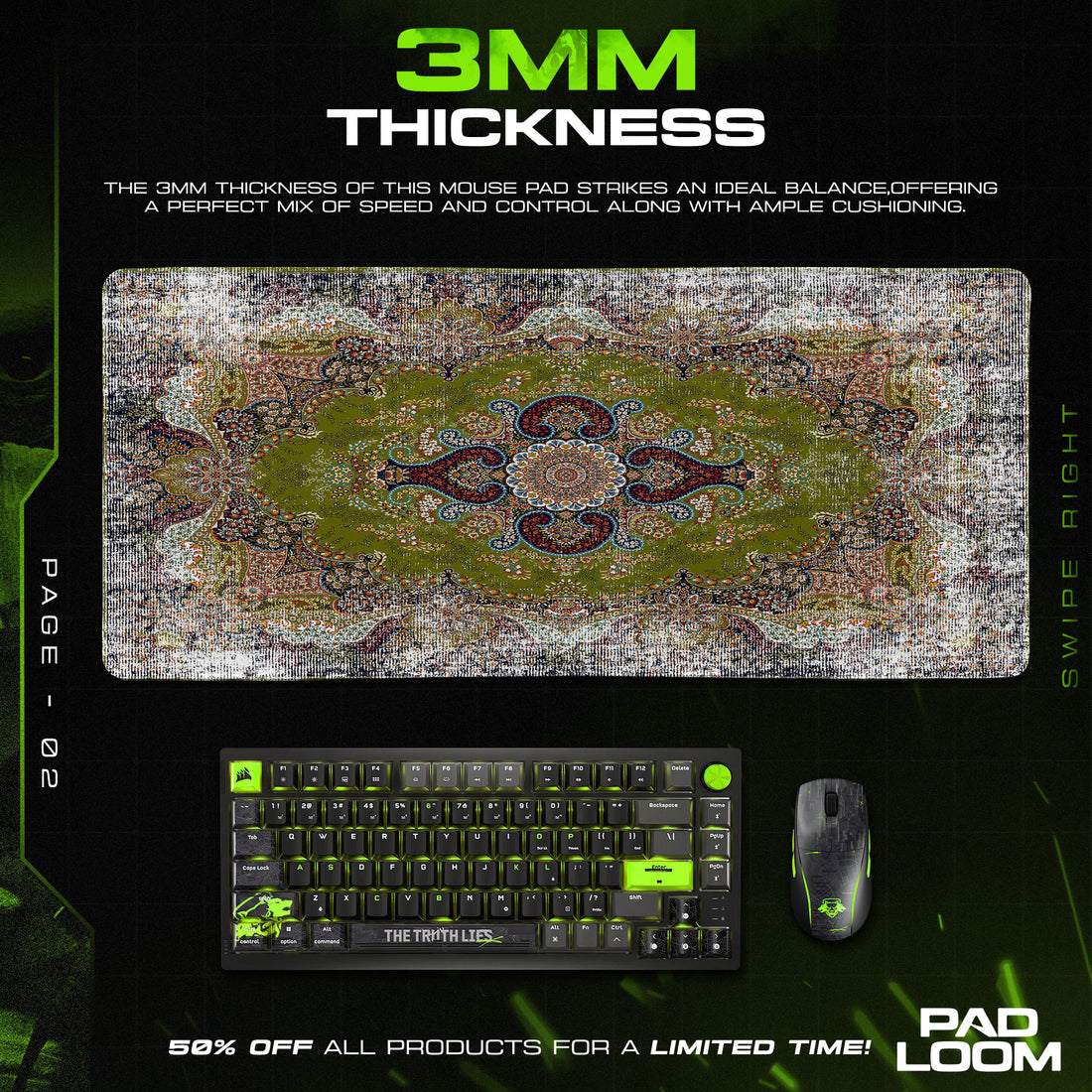 Persian Green Medallion Mouse Pad, Artistic Style Gaming Desk Mat