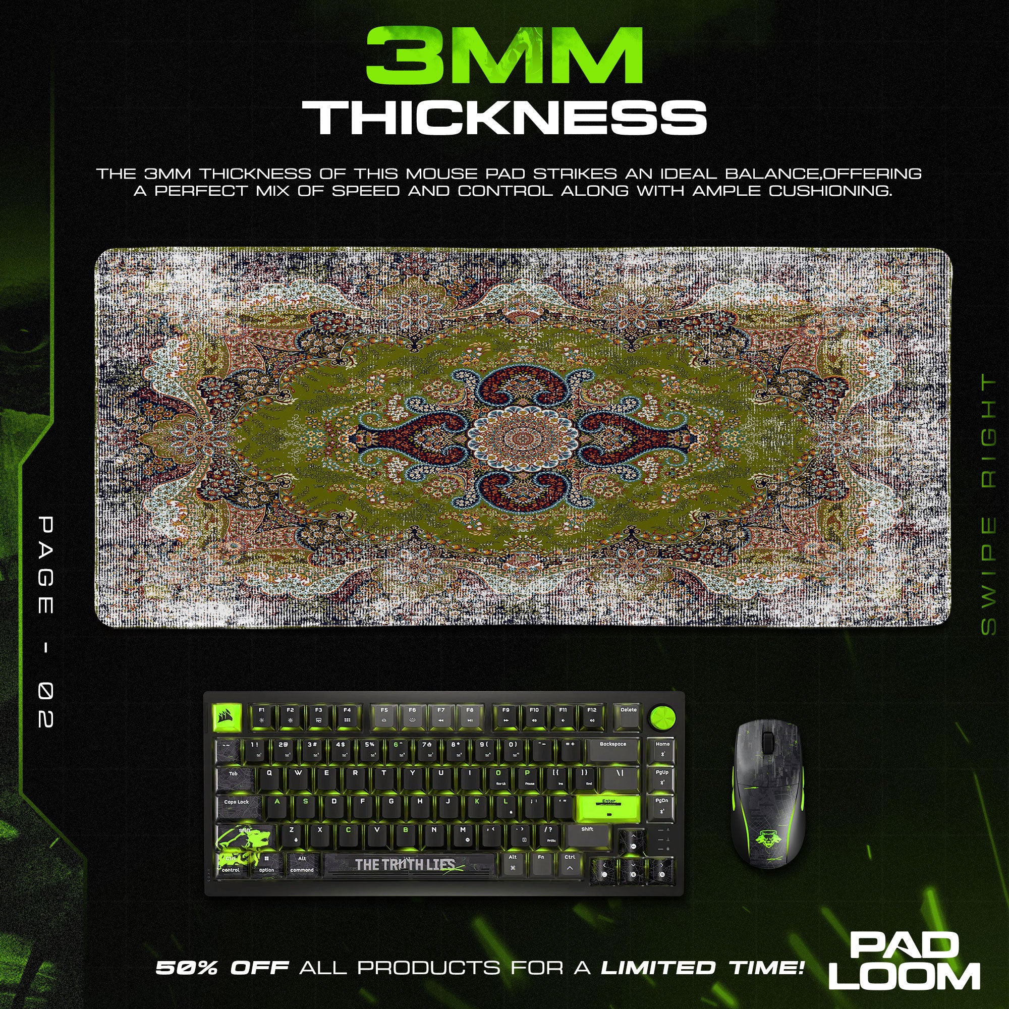 Persian Green Medallion Mouse Pad, Artistic Style Gaming Desk Mat
