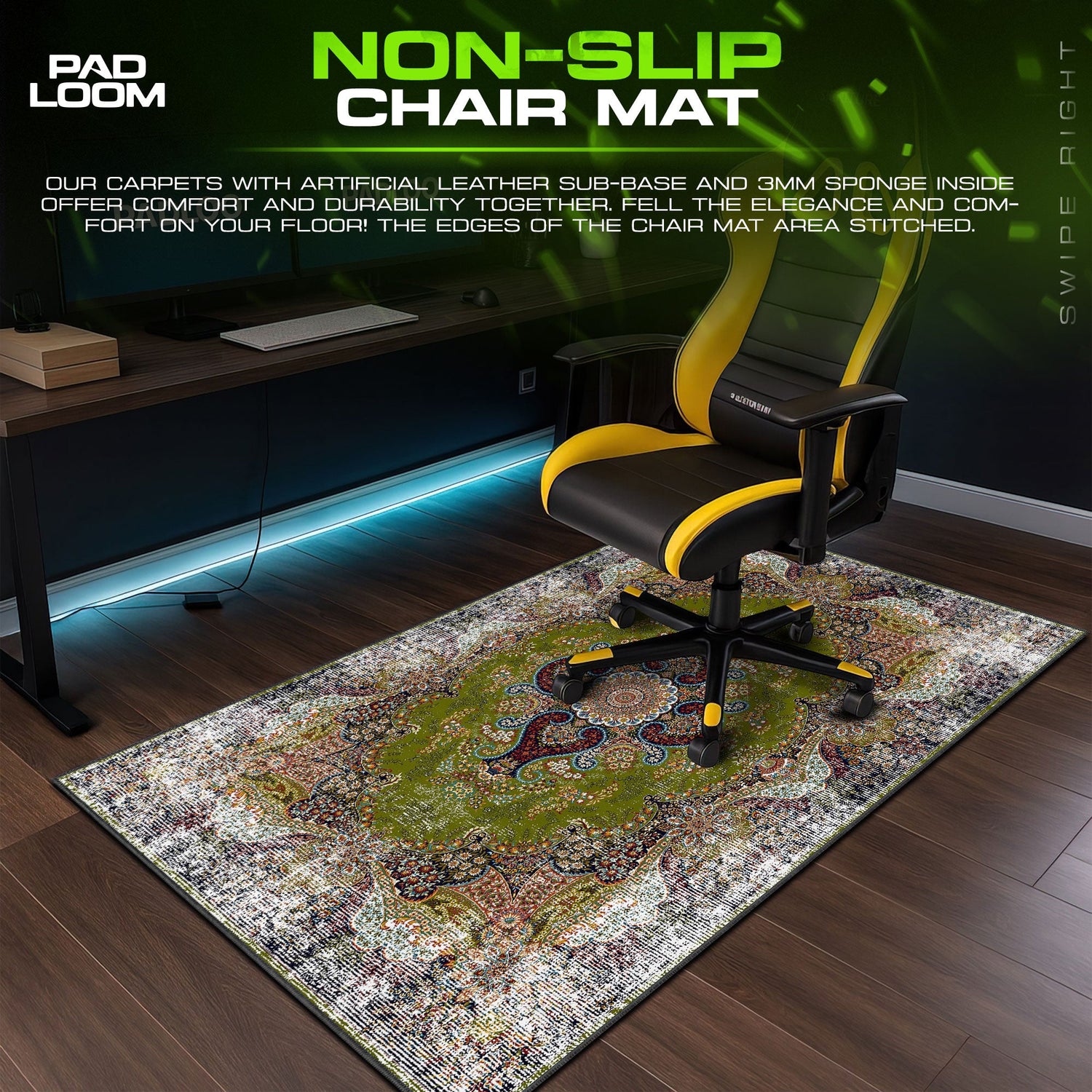Persian Green Medallion Mouse Pad, Artistic Style Gaming Desk Mat Padloom