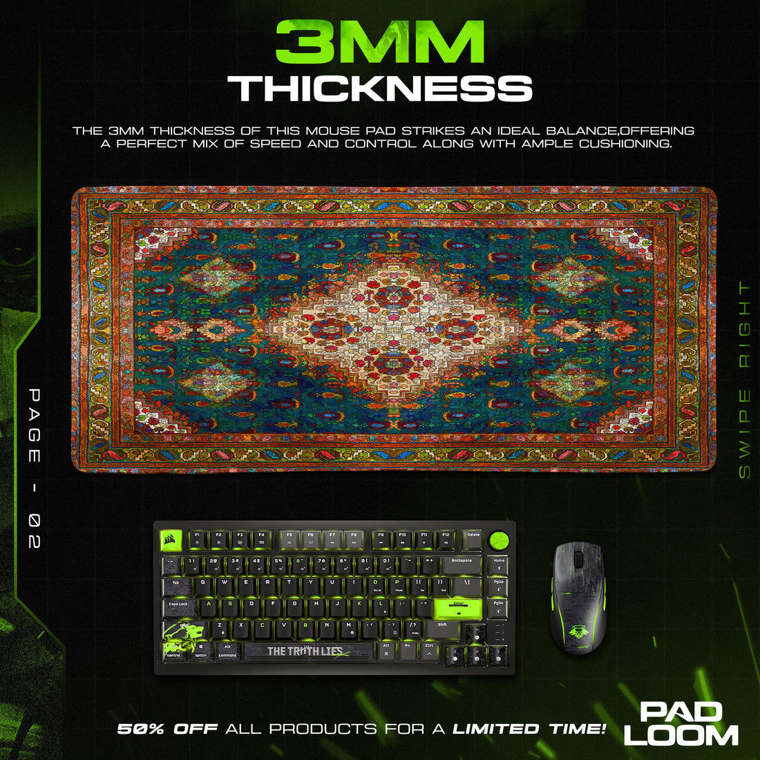 Persian Jewel Tones Mouse Pad, Ornamental Style Gaming Desk Mat