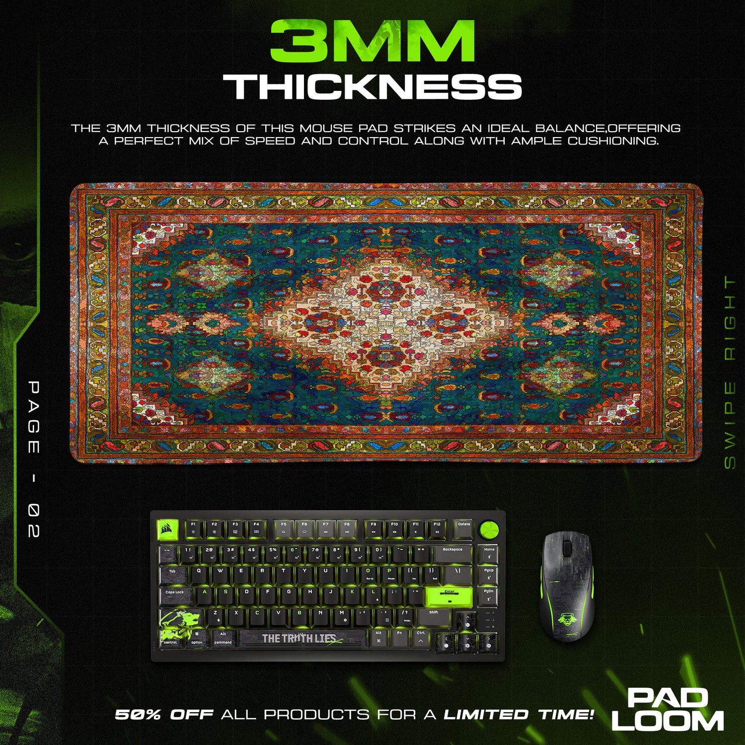 Persian Jewel Tones Mouse Pad, Ornamental Style Gaming Desk Mat Padloom