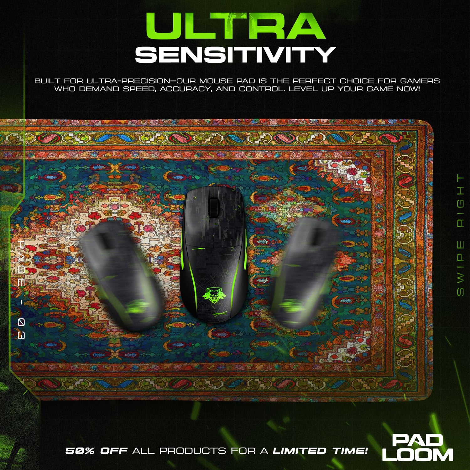 Persian Jewel Tones Mouse Pad, Ornamental Style Gaming Desk Mat Padloom