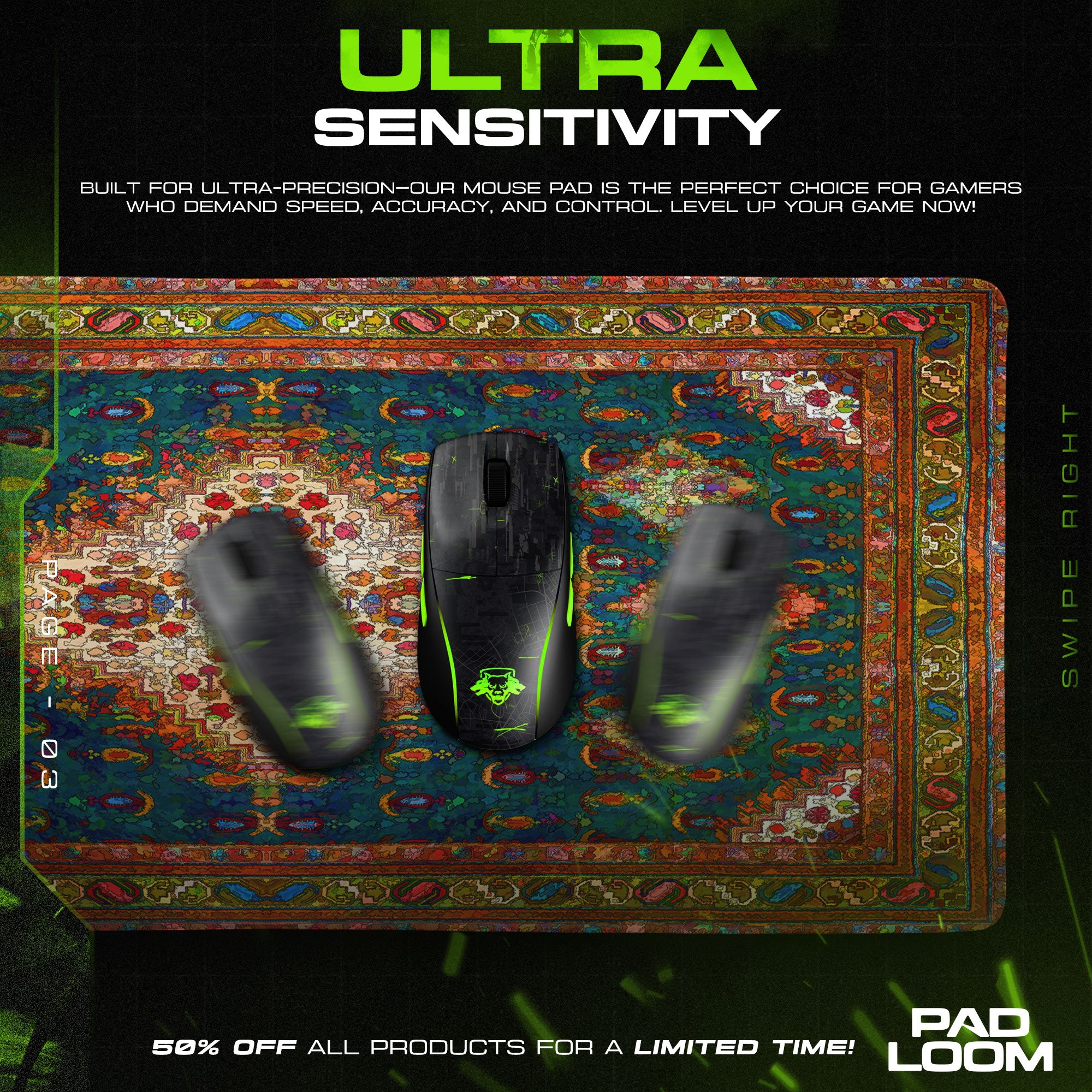 Persian Jewel Tones Mouse Pad, Ornamental Style Gaming Desk Mat