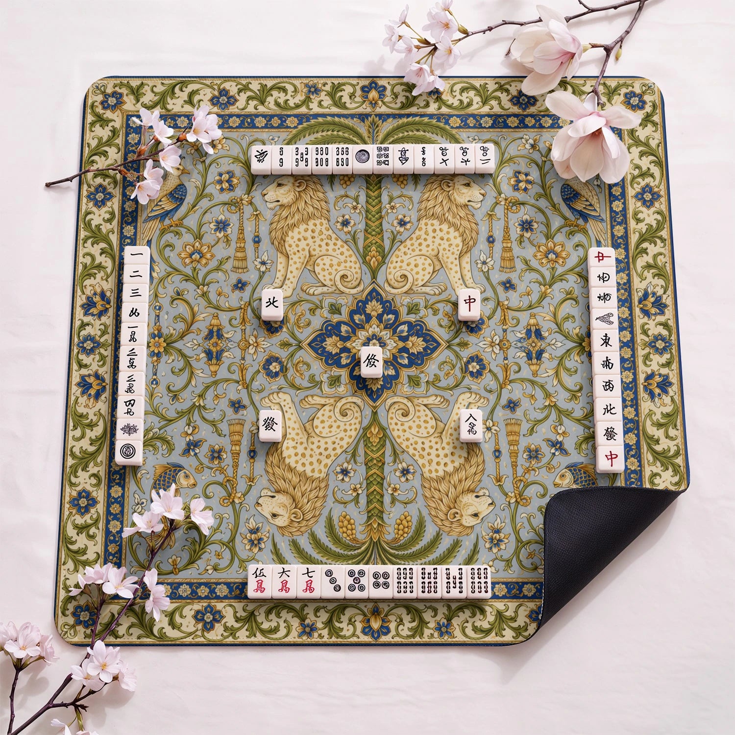 Persian Lion design close-up on mahjong mat surface