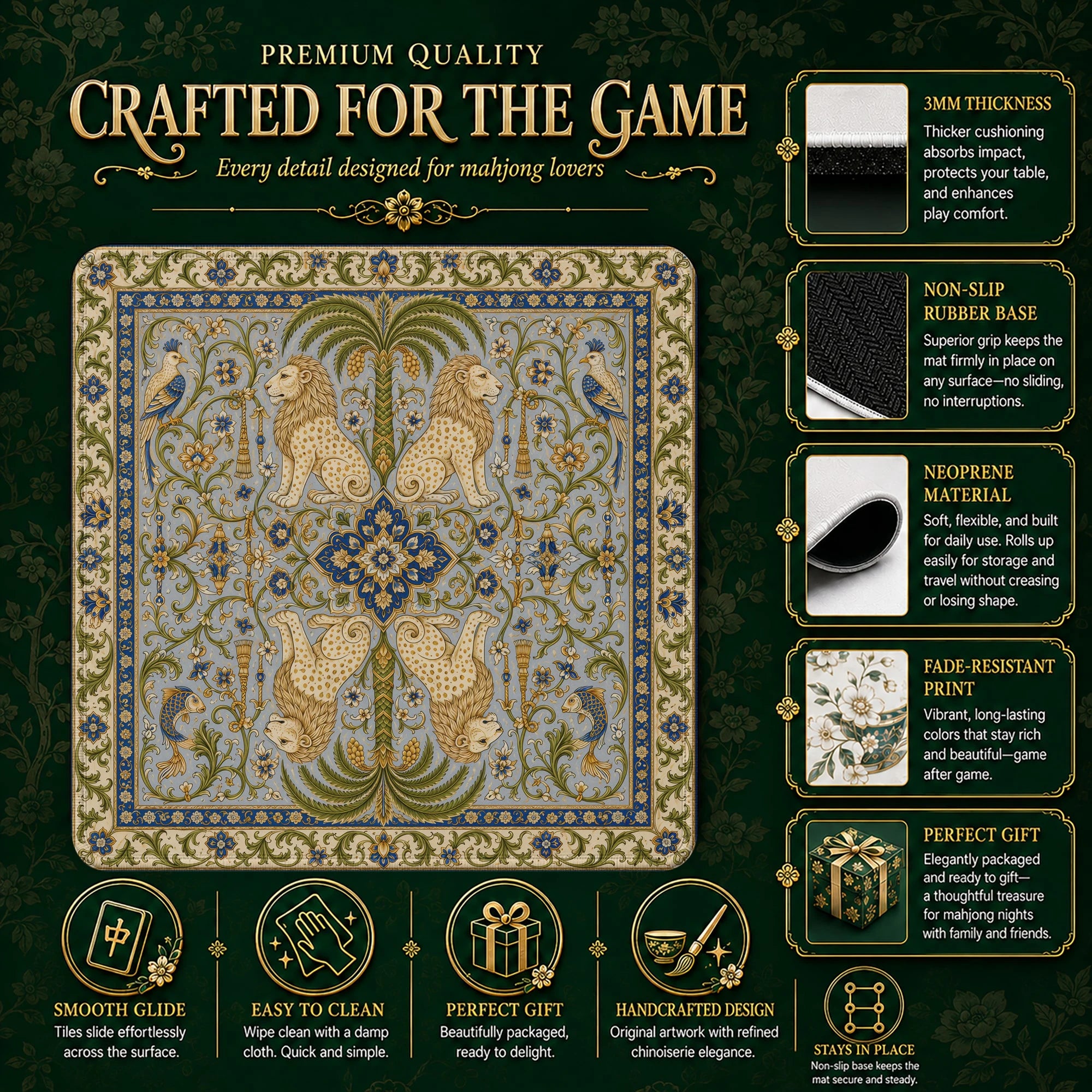 Persian Lion Mahjong Mat – neoprene mah jongg table mat