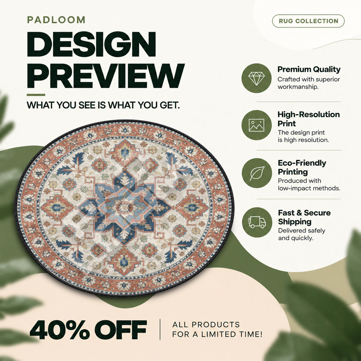 Persian Medallion vintage round rug full design preview