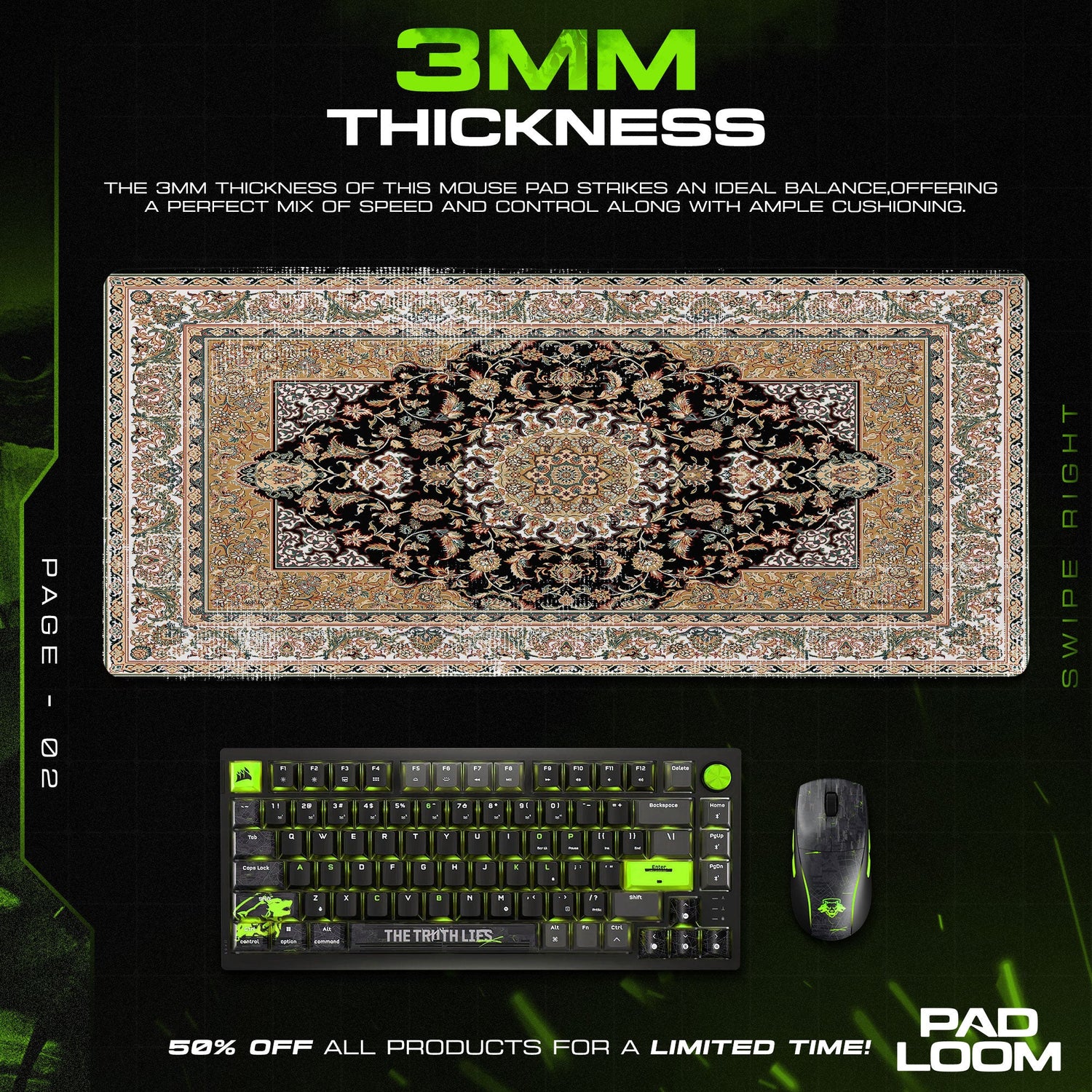 Persian Midnight Medallion Mouse Pad, Ornate Style Gaming Desk Mat Padloom