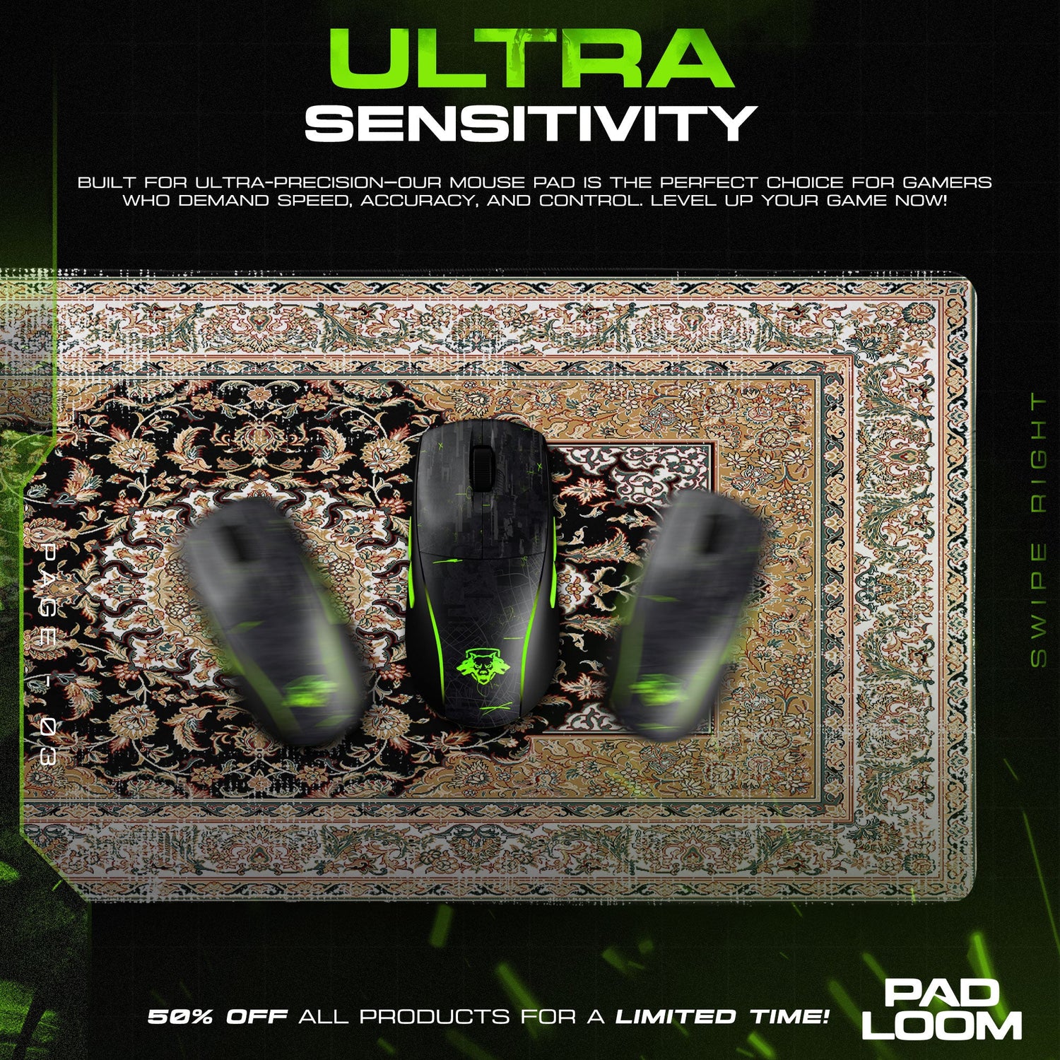 Persian Midnight Medallion Mouse Pad, Ornate Style Gaming Desk Mat Padloom