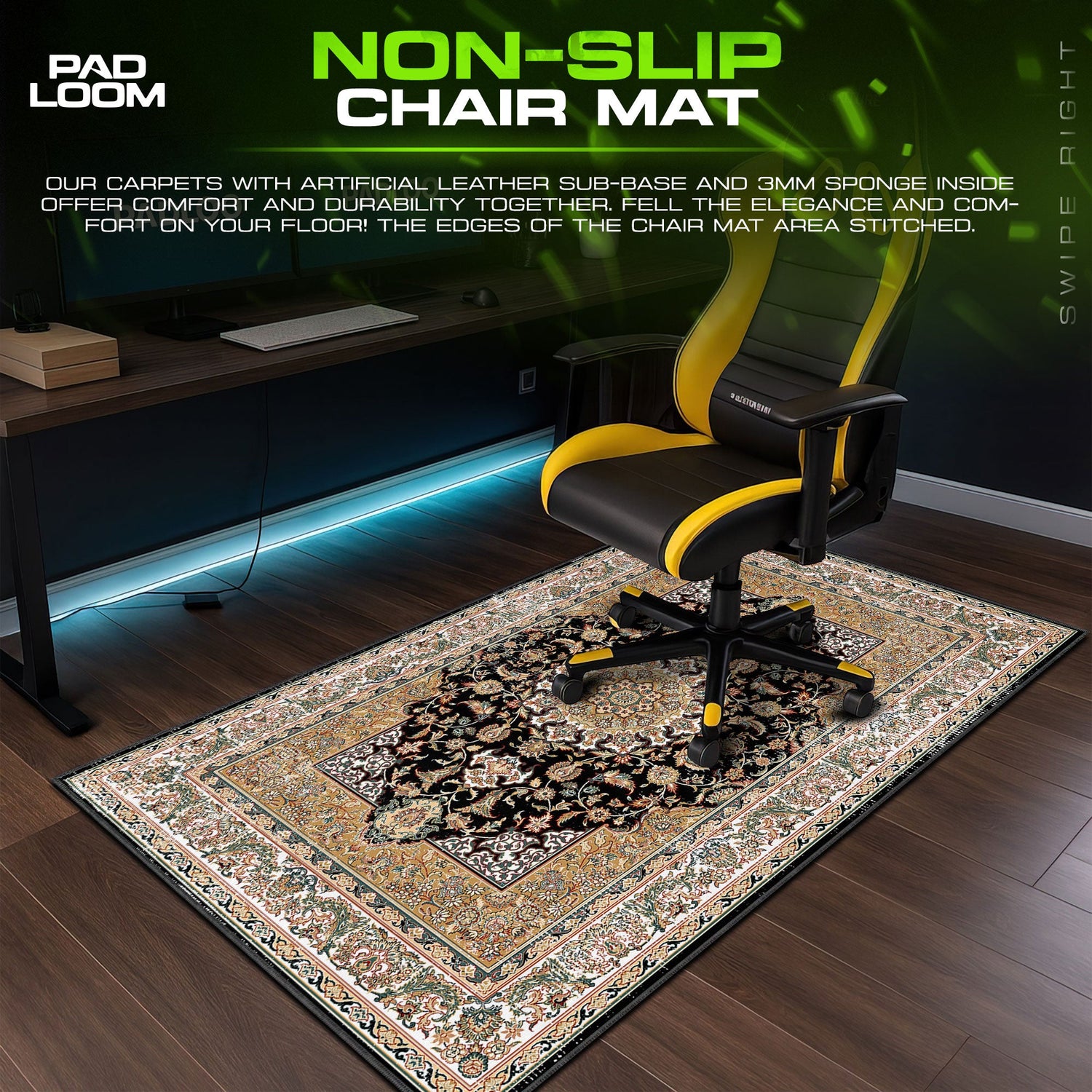 Persian Midnight Medallion Mouse Pad, Ornate Style Gaming Desk Mat Padloom