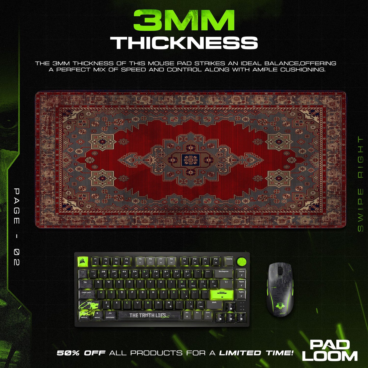 Persian Ruby Medallion Mouse Pad, Vintage Style Gaming Desk Mat Padloom