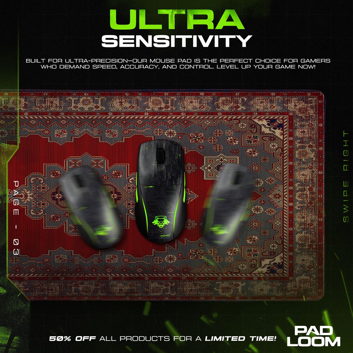 Persian Ruby Medallion Mouse Pad, Vintage Style Gaming Desk Mat Padloom
