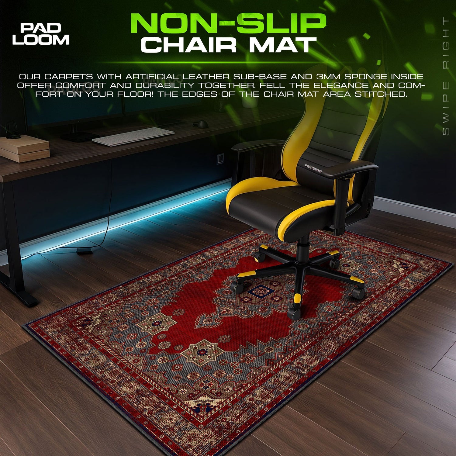 Persian Ruby Medallion Mouse Pad, Vintage Style Gaming Desk Mat Padloom