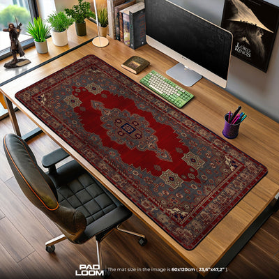 Persian Ruby Medallion Mouse Pad, Vintage Style Gaming Desk Mat