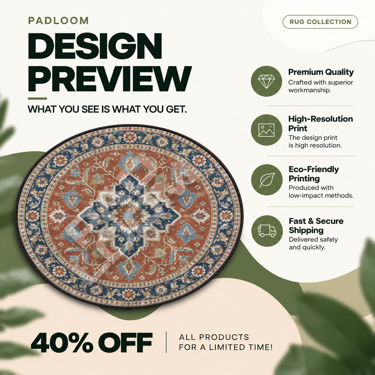 Persian Rust vintage round rug full design preview