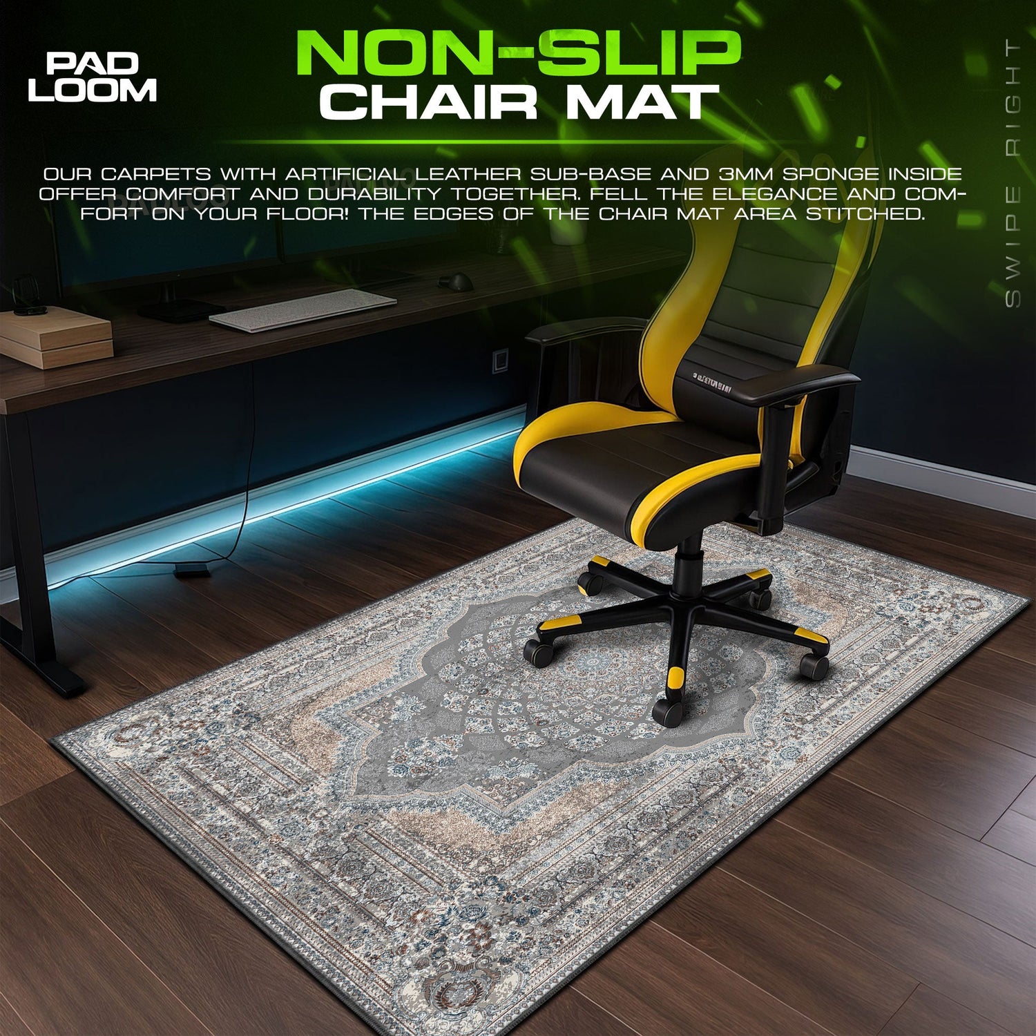 Persian Silver Medallion Mouse Pad, Elegant Style Gaming Desk Mat Padloom