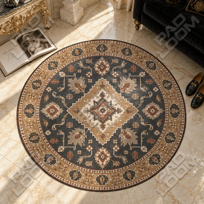 Persian Slate Round Rug - Vintage Circle Area Rug