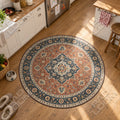 Persisch Terrakotta runder Teppich im Wohnraum - Vintage-Teppich rund