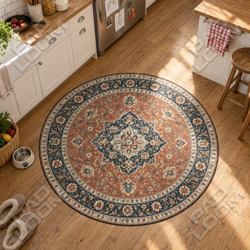 Persisch Terrakotta runder Teppich im Wohnraum - Vintage-Teppich rund