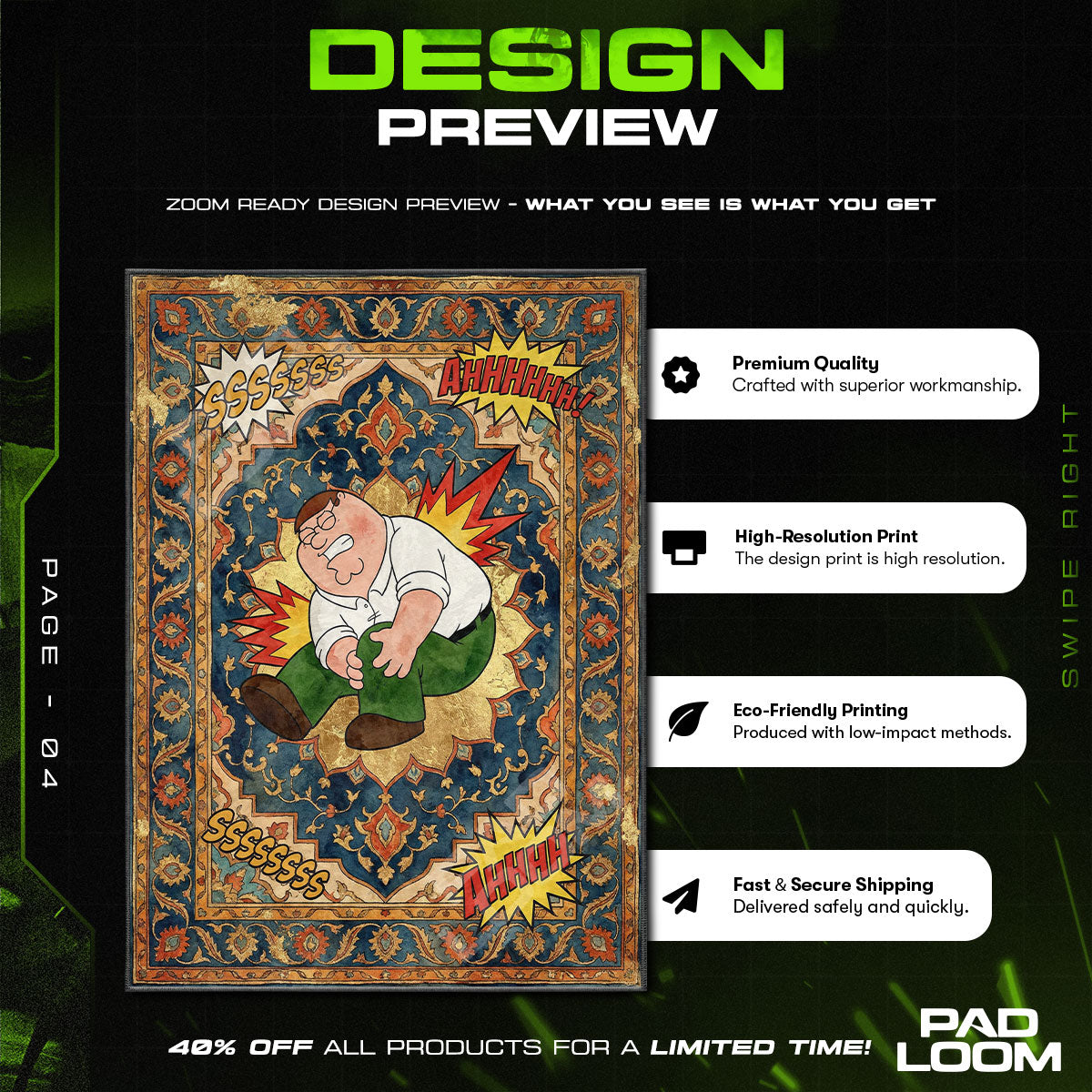 Room character design printed on rug