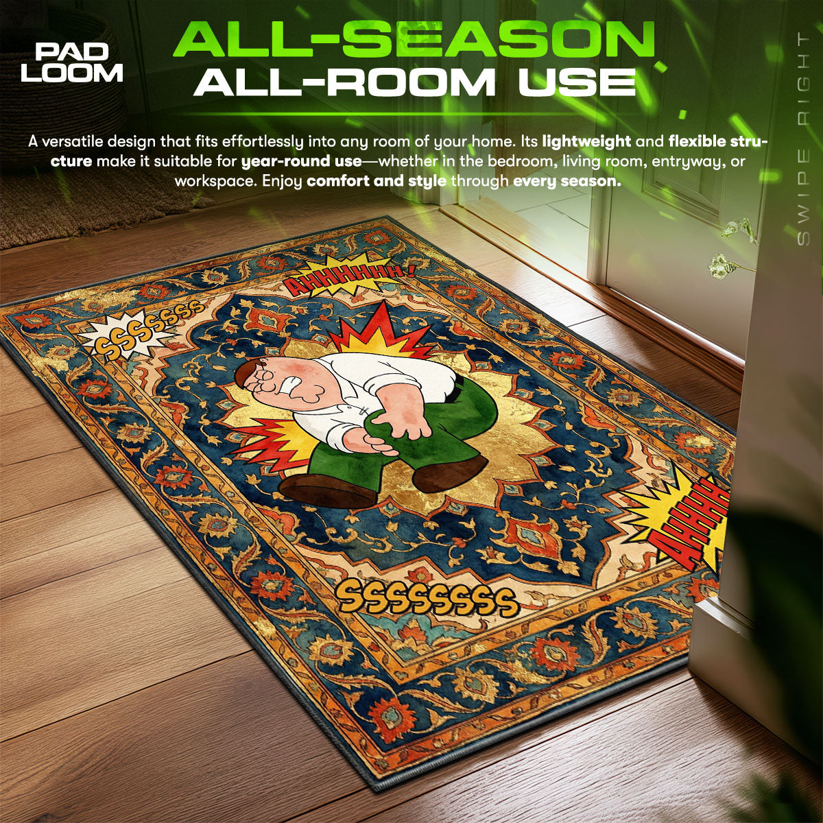 Peter Griffin Hurt Knee Family Guy Room fan rug — premium quality print