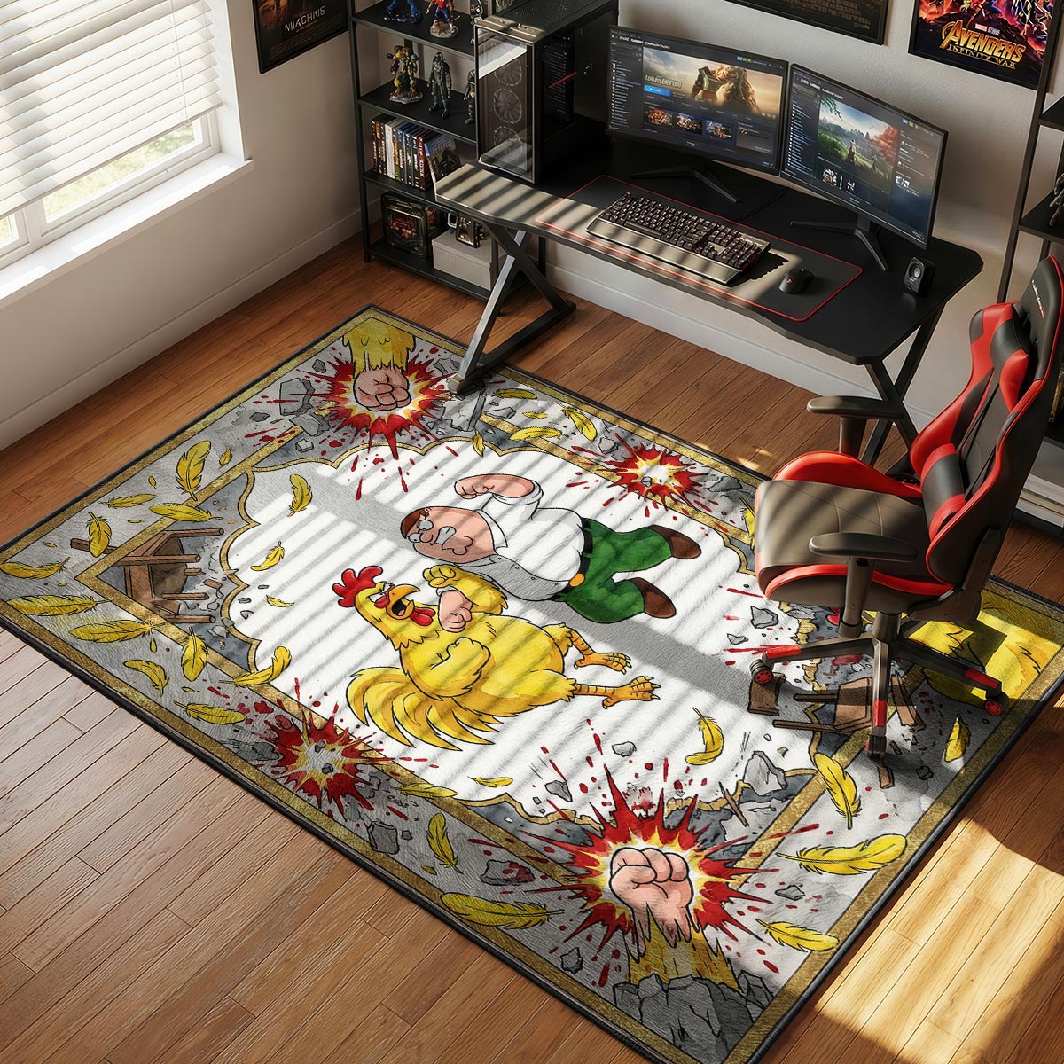Peter vs Giant Chicken Fight Family Guy Room rug — main product view