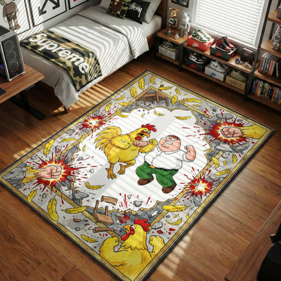 Peter vs Giant Chicken Fight Rug - Family Guy Room Mat