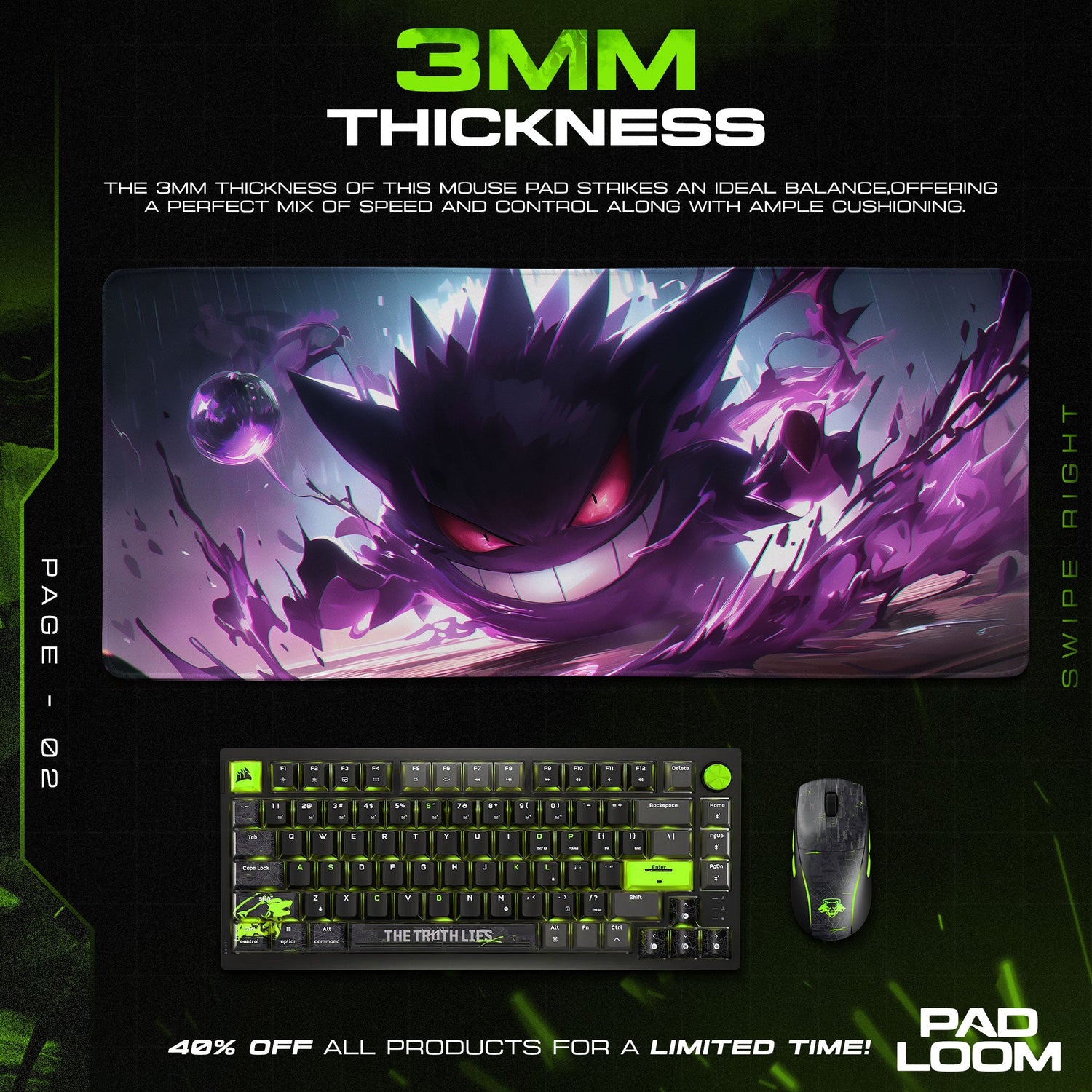 Phantom Pulse Gengar Mouse Pad, Ghost Pokémon Gaming Desk Mat Padloom