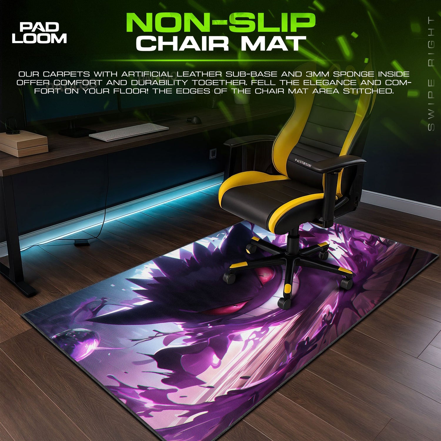 Phantom Pulse Gengar Mouse Pad, Ghost Pokémon Gaming Desk Mat Padloom