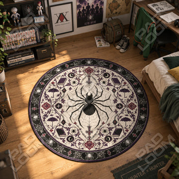 Phantom Troupe Cobweb Hunter x Hunter round rug on a bedroom floor - Hunter x Hunter chair mat