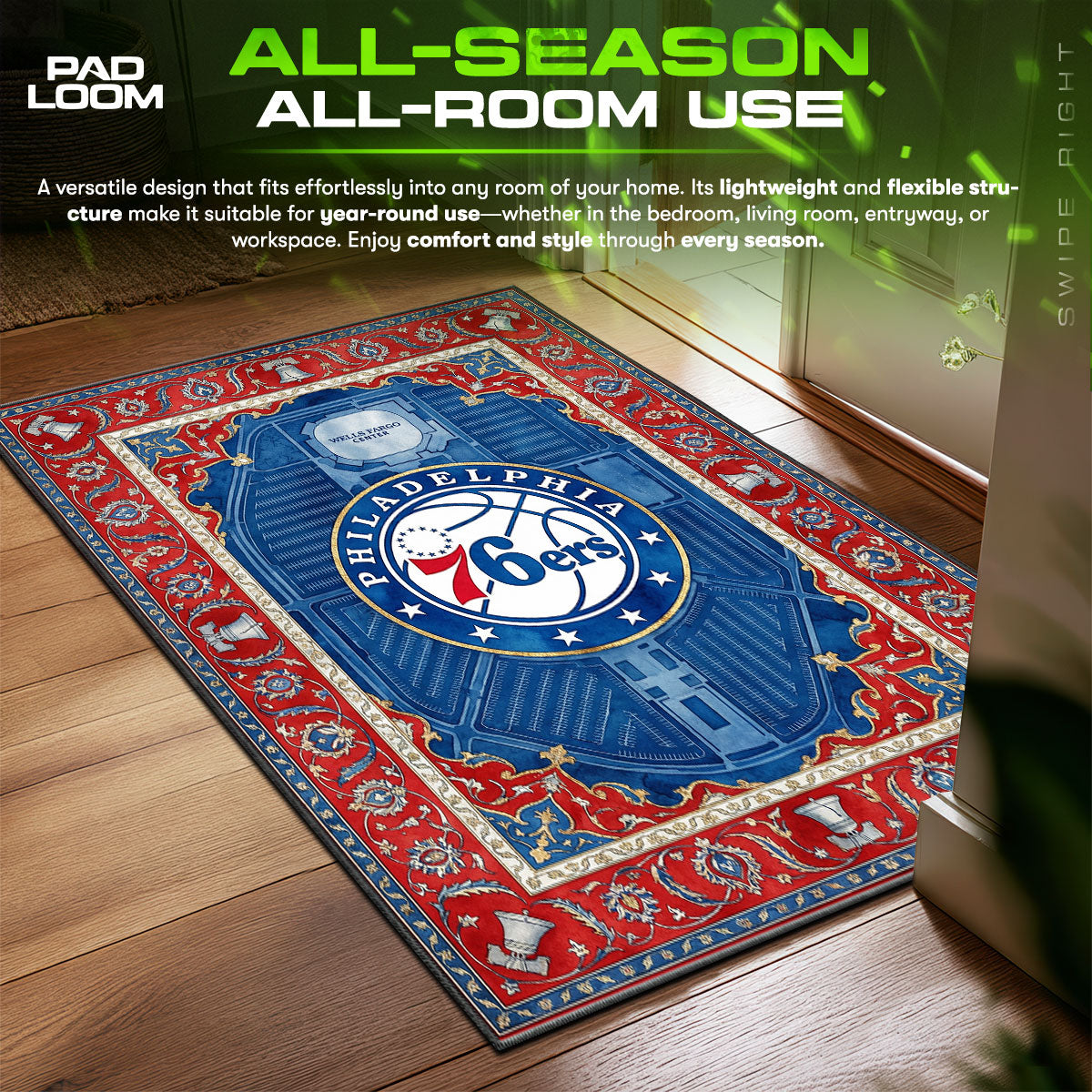 Philadelphia 76ers Map Basketball Floor fan rug — premium quality print